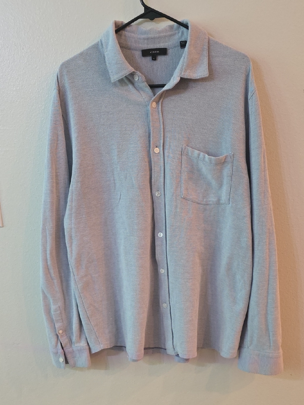 Vince Pale Blue Long-Sleeve Casual Button-Down Polo Shirt